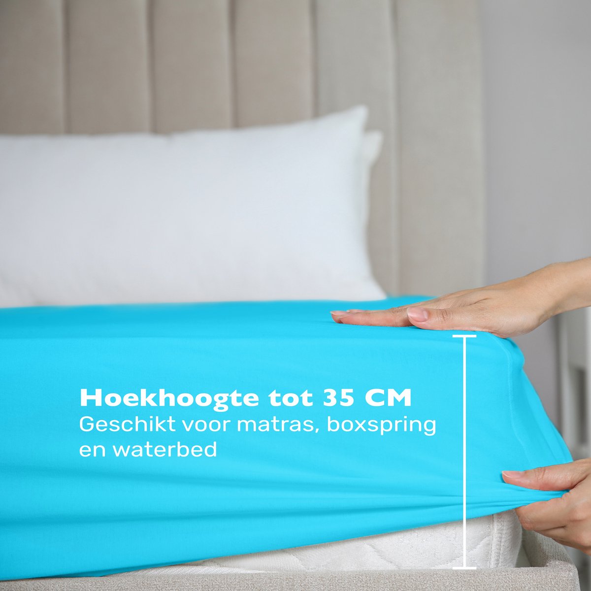 Hoeslaken 180x200 - Katoen jersey - Hoekhoogte 35cm - Elastiek rondom - Turquoise