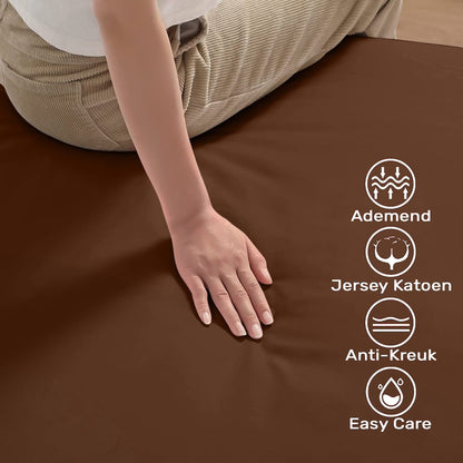 Hoeslaken 90x200 - Katoen jersey - Hoekhoogte 30cm - Elastiek rondom - Bruin
