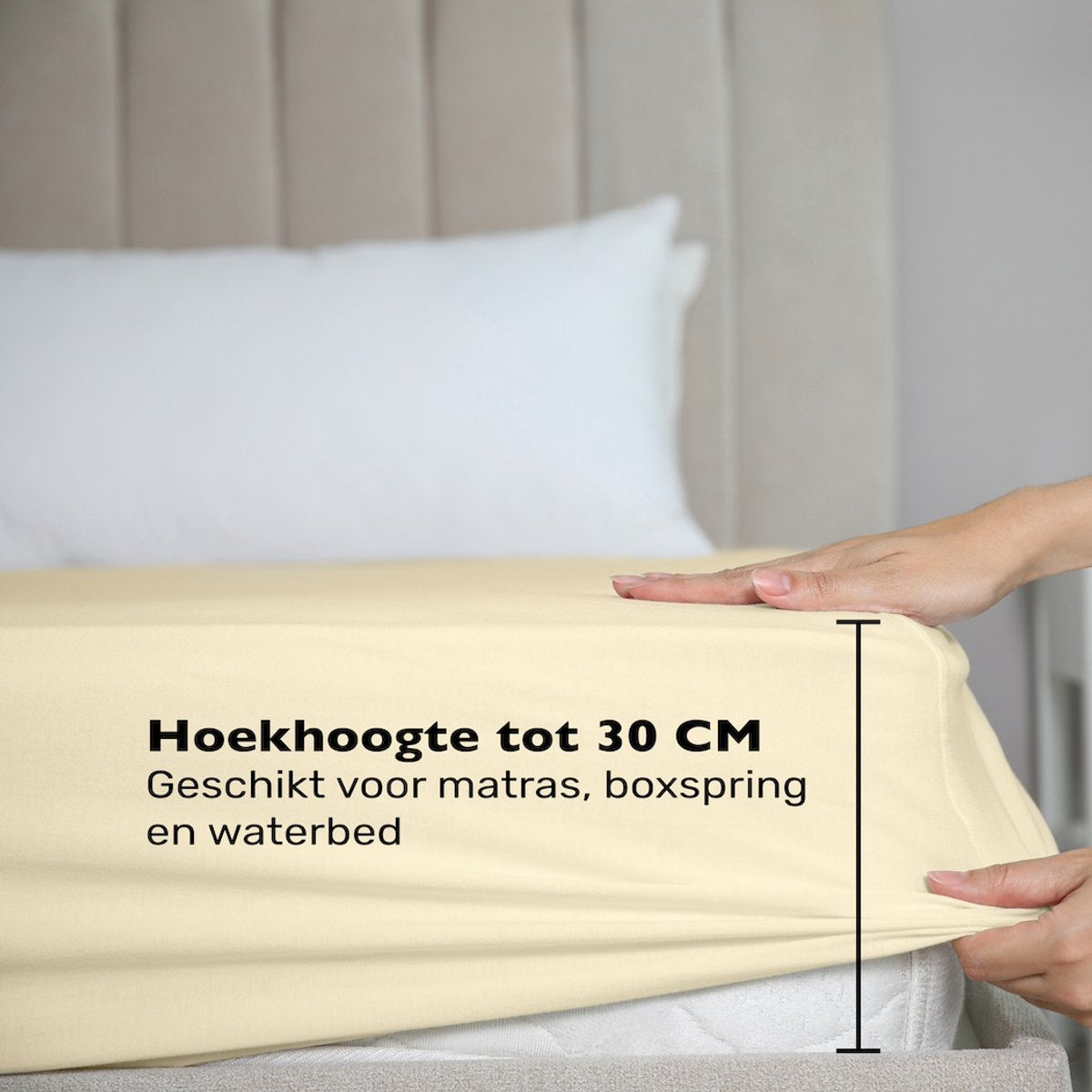 Hoeslaken 90x200 - Katoen jersey - Hoekhoogte 30cm - Elastiek rondom - Creme