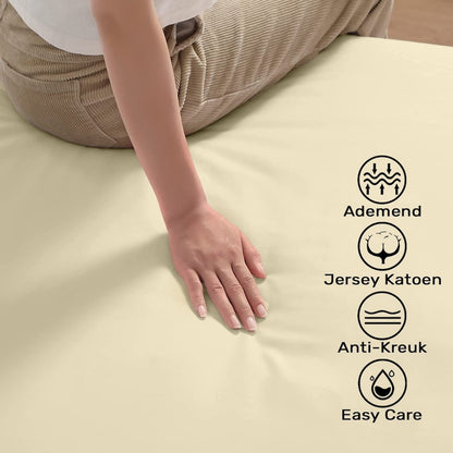 Hoeslaken 90x200 - Katoen jersey - Hoekhoogte 30cm - Elastiek rondom - Creme