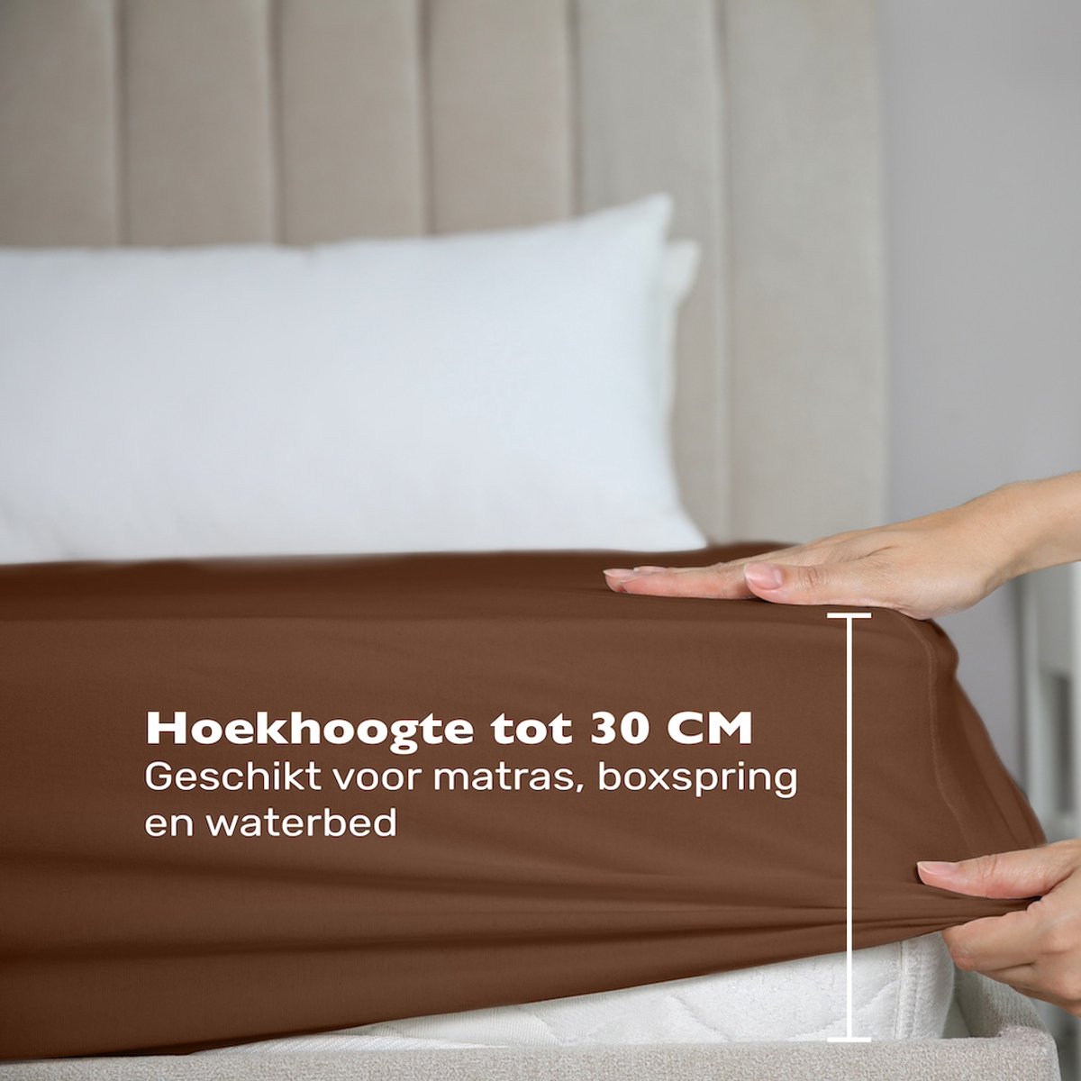 Hoeslaken 90x200 - Katoen jersey - Hoekhoogte 30cm - Elastiek rondom - Bruin