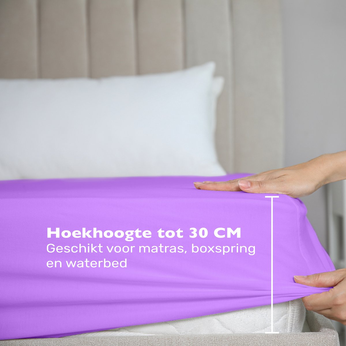 Hoeslaken 140x200 - Katoen jersey - Hoekhoogte 30cm - Elastiek rondom - Paars