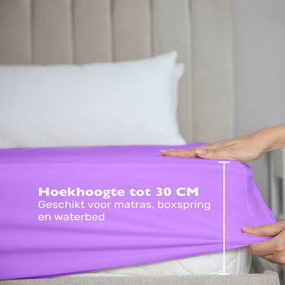 Hoeslaken 140x200 - Katoen jersey - Hoekhoogte 30cm - Elastiek rondom - Paars