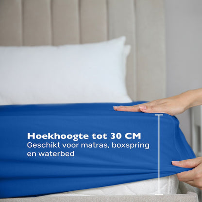 Hoeslaken 140x200 - Katoen jersey - Hoekhoogte 30cm - Elastiek rondom - Blauw