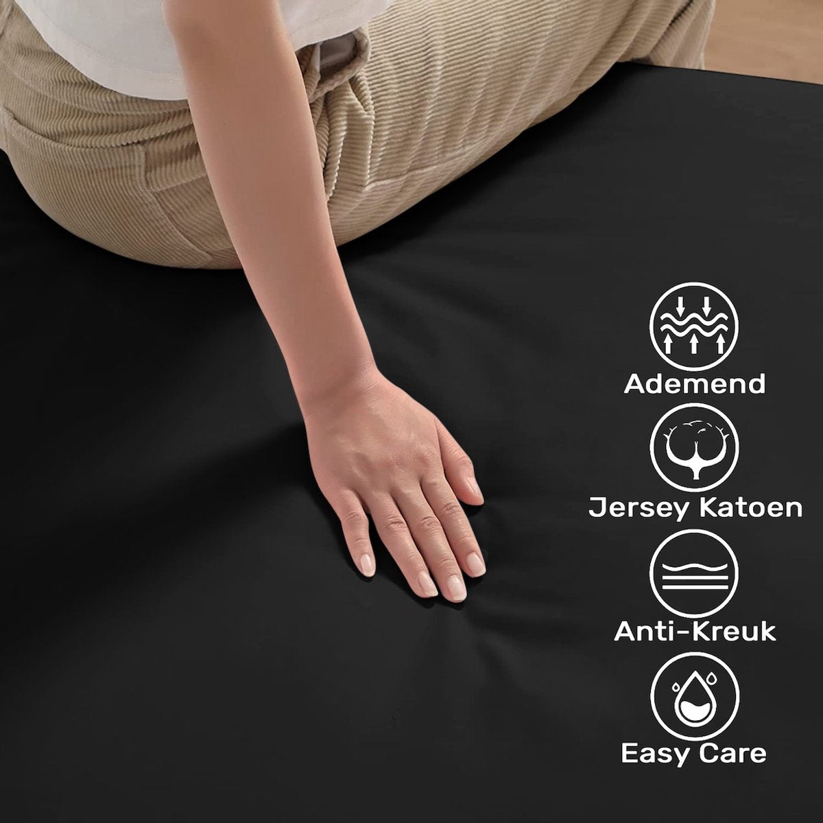 Hoeslaken 140x200 - Katoen jersey - Hoekhoogte 30cm - Elastiek rondom - Zwart
