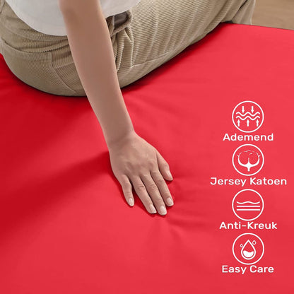 Hoeslaken 200x200 - Katoen jersey - Hoekhoogte 35cm - Elastiek rondom - Rood