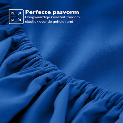 Hoeslaken 200x200 - Katoen jersey - Hoekhoogte 35cm - Elastiek rondom - Blauw