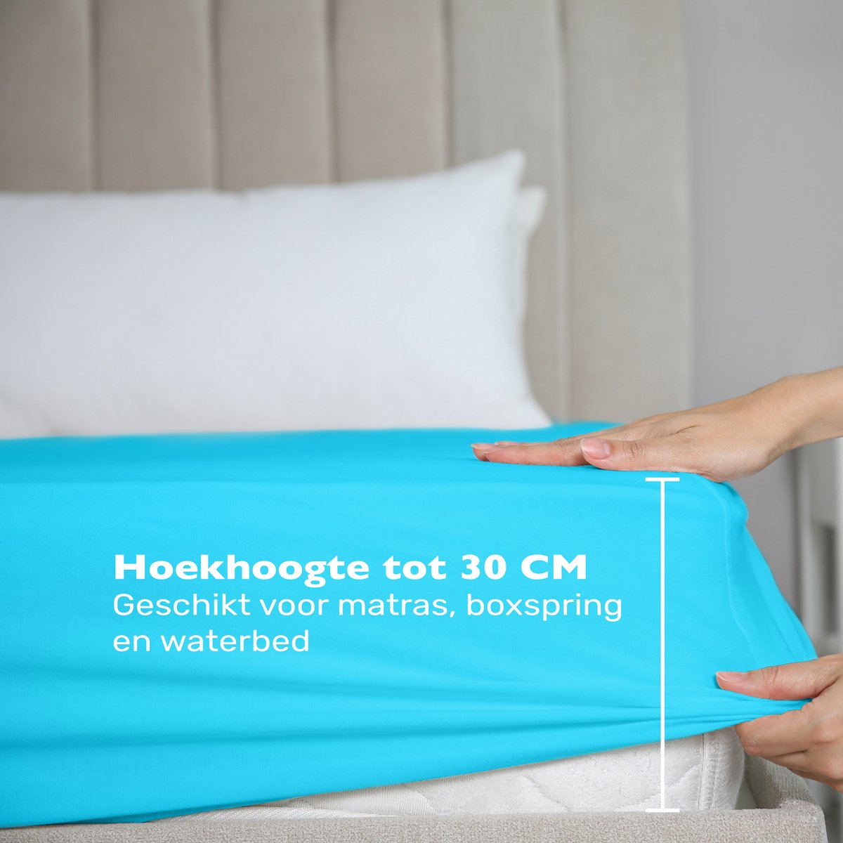 Hoeslaken 140x200 - Katoen jersey - Hoekhoogte 30cm - Elastiek rondom - Turquoise