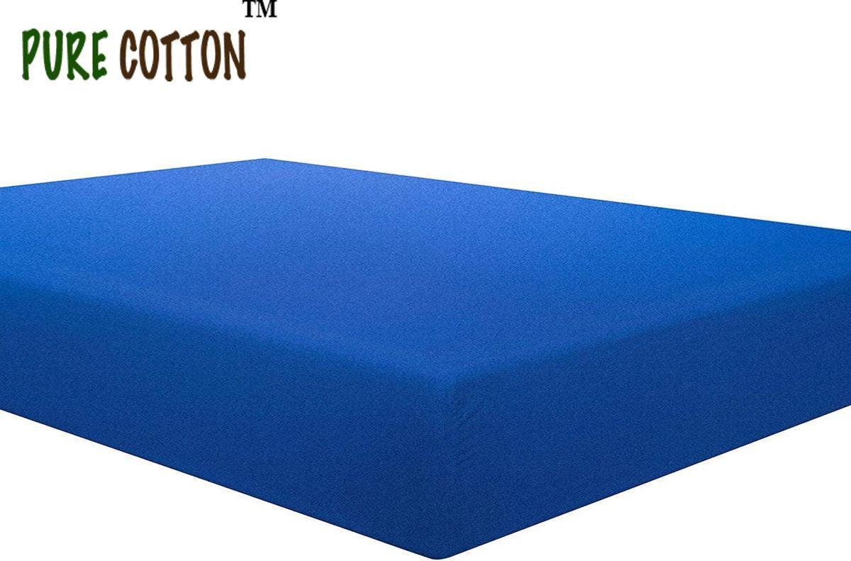 Hoeslaken 200x200 - Katoen jersey - Hoekhoogte 35cm - Elastiek rondom - Blauw