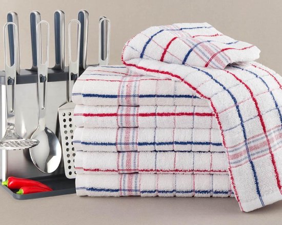 Homéé® Keukendoek Nationale ruiten rood / blauw - 50x50cm - set van 6 stuks - 100% katoenen badstof