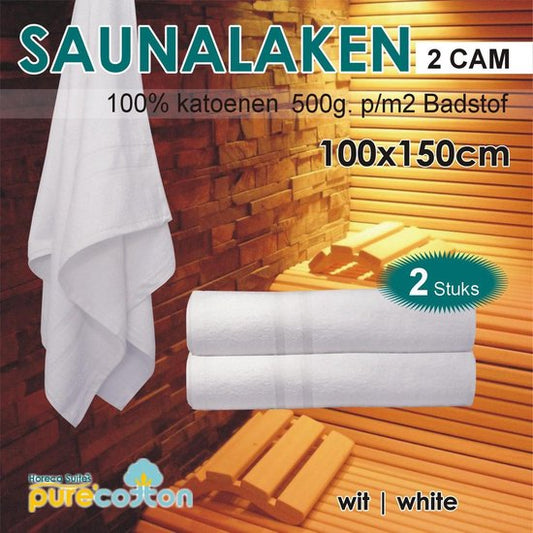 Homéé - Saunalaken | Badlaken | Pool Towel |Mursurize Fancy wit 420g. p/m2 | 2 Stuks | 100x150cm