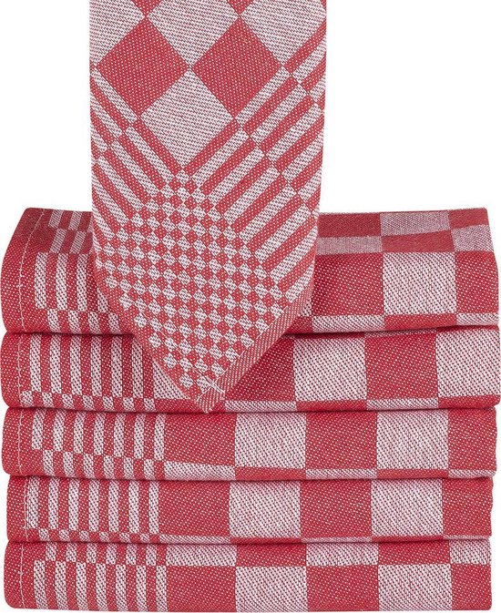 Homéé - Blokdoeken pompdoeken theedoeken rood / wit |set van 6 stuks | 65x65cm