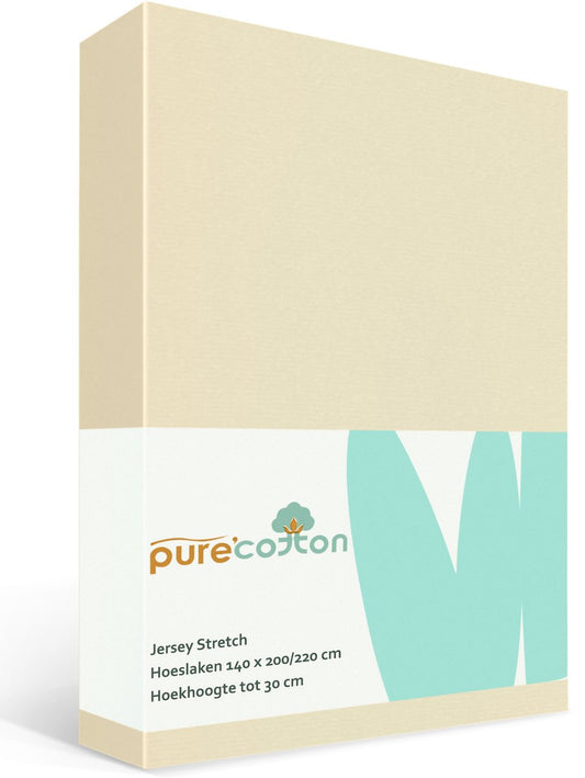 Hoeslaken 140x200 - Katoen jersey - Hoekhoogte 30cm - Elastiek rondom - Creme