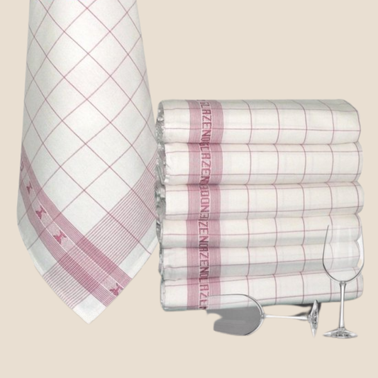 Homéé Glazendoek - Poleerdoeken Jacquard Rood Ruiten - 65x65cm - Set van 6 stuks