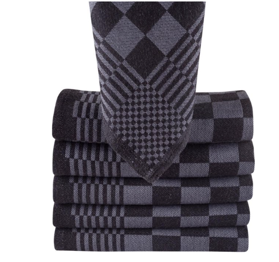 Homéé Blokdoeken Pompdoeken Theedoeken Zwart/Wit - 65x65cm - Set van 6 stuks