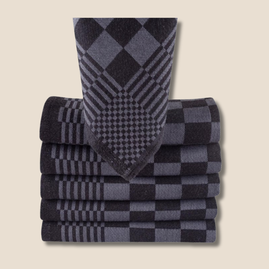 Homéé Blokdoeken Pompdoeken Theedoeken Antraciet/Zwart - 70x70cm - Set van 6 stuks